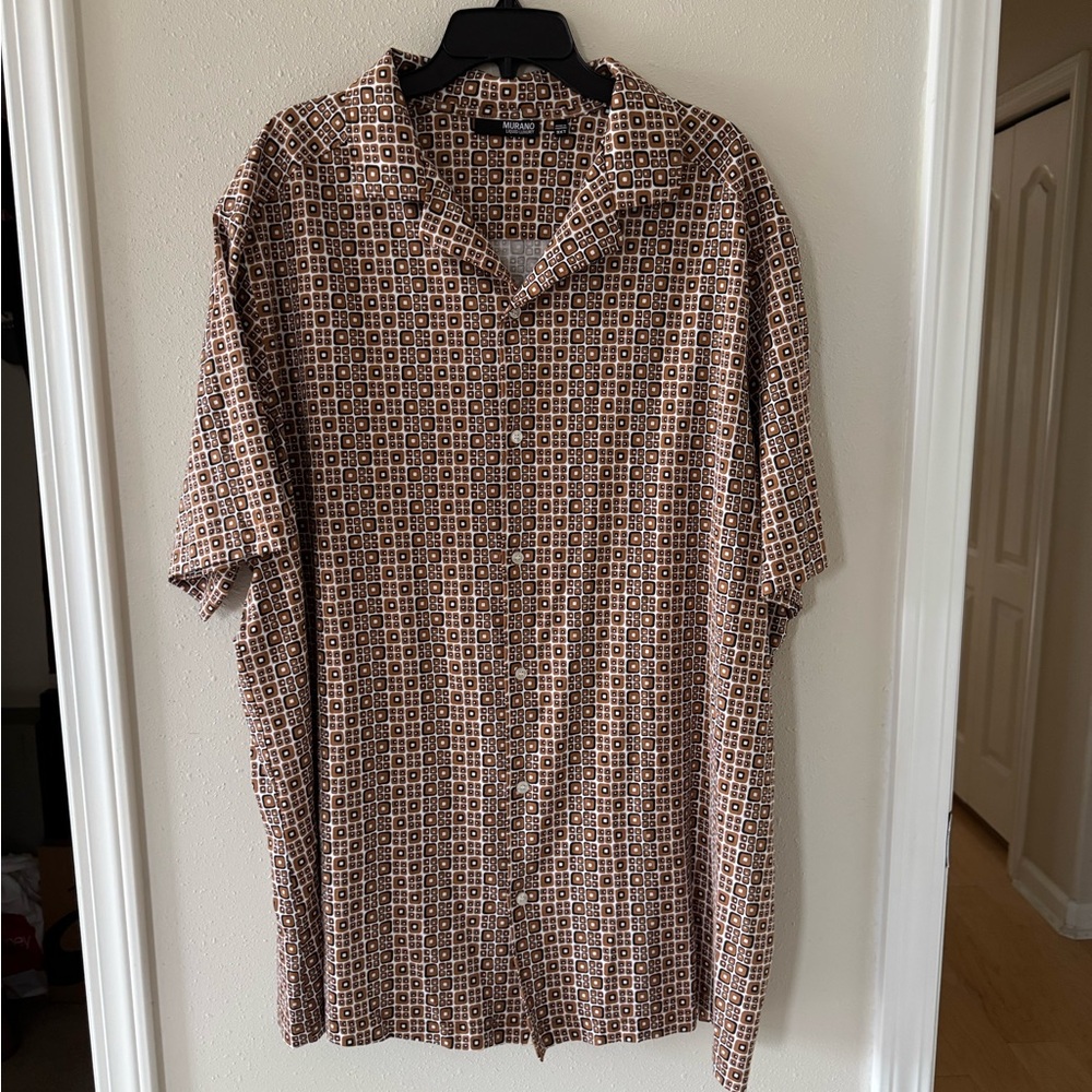 Murano Liquid Luxury Men 3XT Brown Geometric Button Down Cotton Shirt